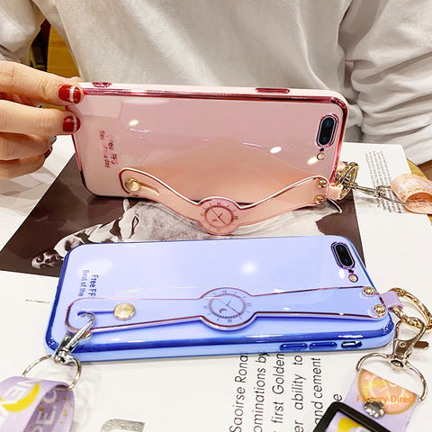 Image of Samsung S10 10plus S20 PLUS ultra S21 S30 Casing Luxury 6D Shockproof Silicone Phone Case with Wrist strap Samsung Note 9 10 20 PLUS Back Cover  long lanyard