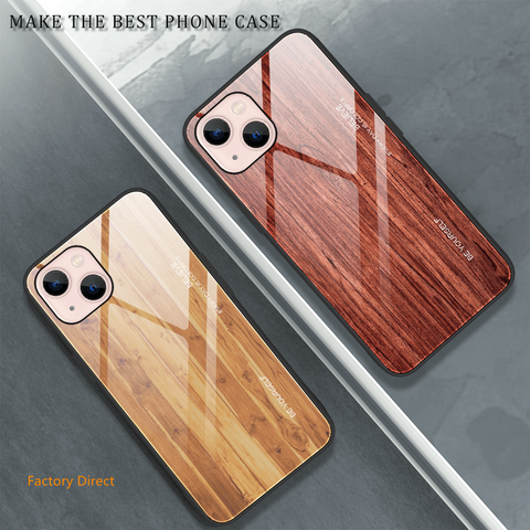 Image of Wood grain design tempered glass phone case back cover for Oneplus