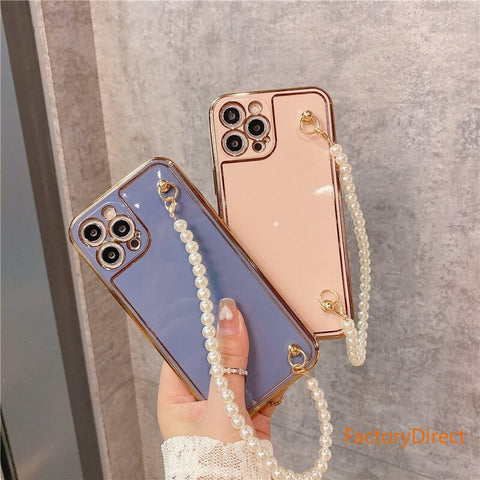 Image of Electroplatin Pearl Bracelet Phone Case with lanyard for IPhone 12 MAX 11 Pro XS XR X 7 8 Plus Protection Back Cove