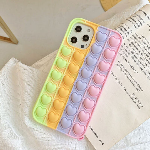 Image of Iphone 12 Mini 11 Pro max case Relive Stress POPIT Phone Casing for X XR XS Max 6 7 8 Plus SE 2 Love Heart GO Pop IT Toys Push Bubble Soft Silicone