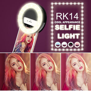 RK14 LED Selfie Ring Light with 3 Brightness Modes 33 LEDs Rechargeable Battery