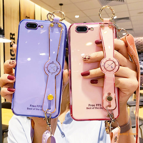 Image of Samsung A10 20 30 50 70 A31 51 71 A12 22 32 42 52 72 82 Casing Luxury 6D Shockproof Silicone Phone Case with Wrist strap Back Cover  long lanyard