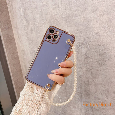 Image of Electroplatin Pearl Bracelet Phone Case with lanyard for IPhone 12 MAX 11 Pro XS XR X 7 8 Plus Protection Back Cove