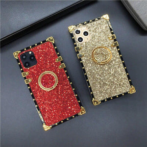 Luxury Bling Cover Square Gold Glitter Phone Case ring holder for Samsung A32 A52 A72 A42 A50 A70 A51 A71 A12 A10S A20S A31 A9 A22 M20 M30S