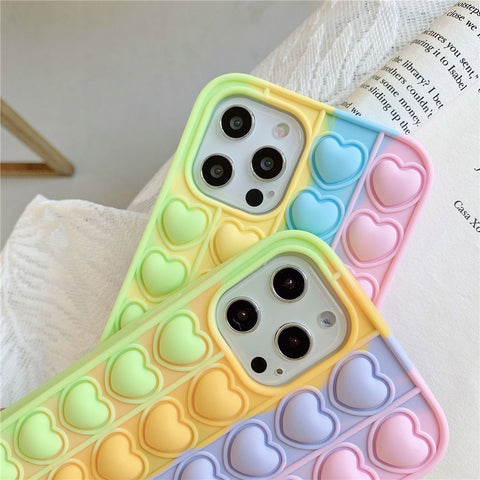 Image of Iphone 12 Mini 11 Pro max case Relive Stress POPIT Phone Casing for X XR XS Max 6 7 8 Plus SE 2 Love Heart GO Pop IT Toys Push Bubble Soft Silicone