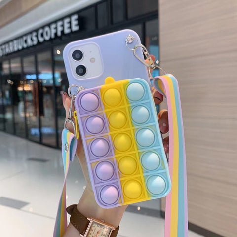 Image of iPhone 12 pro max case 6 6s 7 8 Plus 7Plus Relive Stress Push Bubble go pop it iphone X Xs Max XR Phone Case Fidget Toys Soft Cover with coin purse for card key change lanyard strap