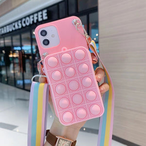 iPhone 12 pro max case 6 6s 7 8 Plus 7Plus Relive Stress Push Bubble go pop it iphone X Xs Max XR Phone Case Fidget Toys Soft Cover with coin purse for card key change lanyard strap