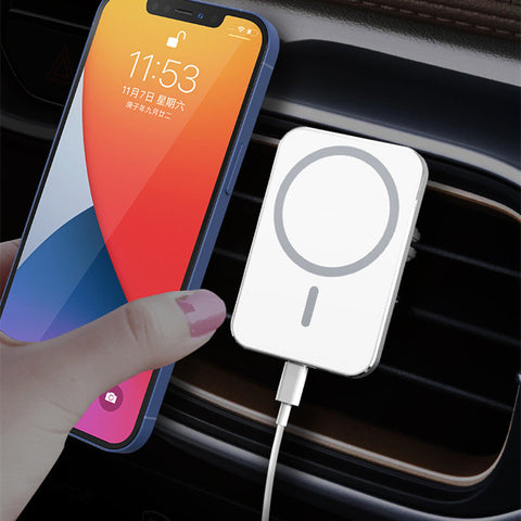 Image of 15W Magsafe Wireless charger use in car air vent holder for mobile phones